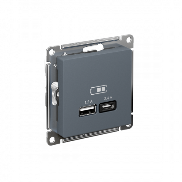 РОЗЕТКА USB ATLASDESIGN A+С, 5В/2,4А, 2х5В/1,2А, механизм, ГРИФИЛЬ
