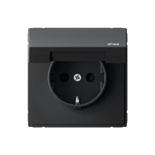 ARTGALLERY РОЗЕТКА с заземлением,со шторками,с    крышкой, 16А, IP44,                                 механизм, быстрозажимные клеммы, карбон