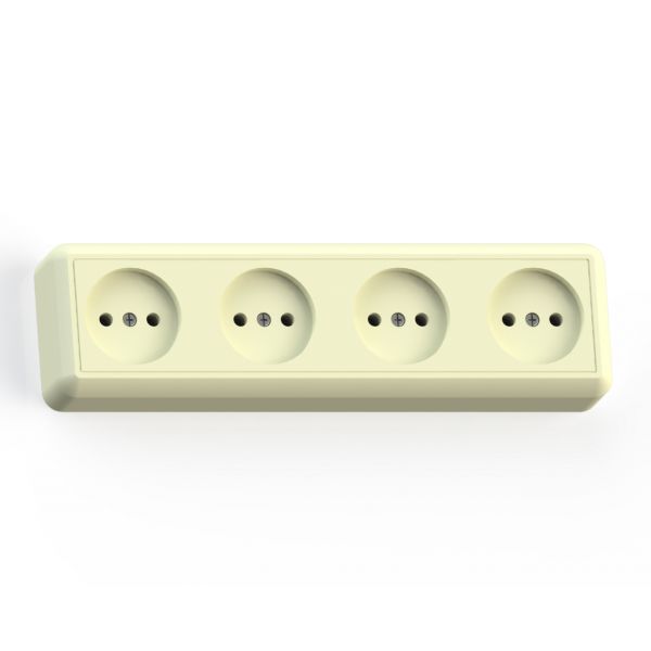 ОПТИМА Розетка откр. установки четырехместная, 16А  РА16-402, слоновая кость