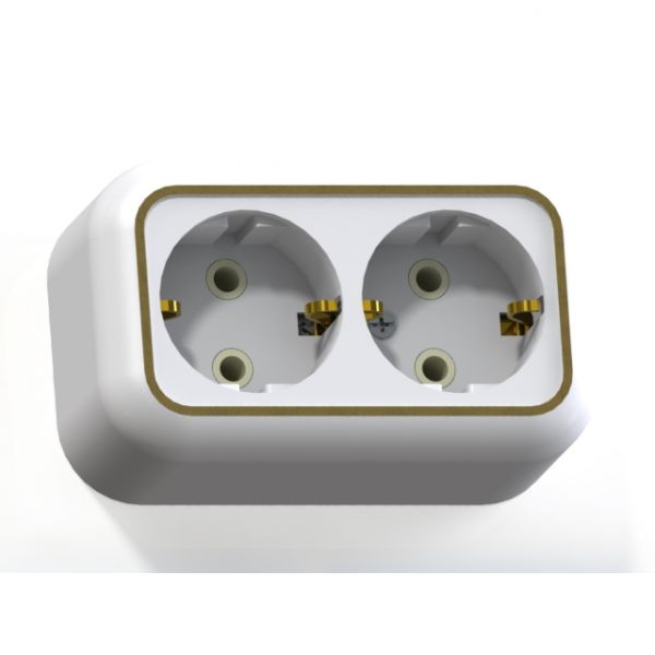 Валентина Розетка 2 поста наружная с заземлением белый/ золото РА16-826