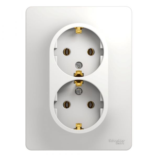 GLOSSA Розетка двойная с заземлением в сборе белая