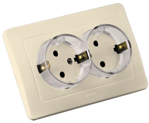 Розетка двойная скрытая с заземлением (стакан) слоновая кость