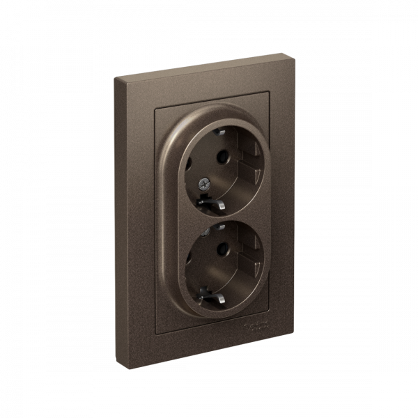 Розетка ATLASDESIGN двойная с заземлением 16А в сборе мокко