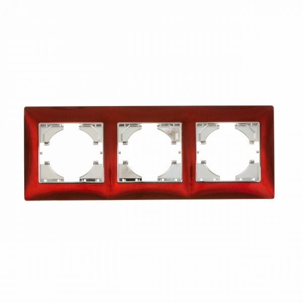 Рамка 3-местная Bravo цинк, тёмно-красный