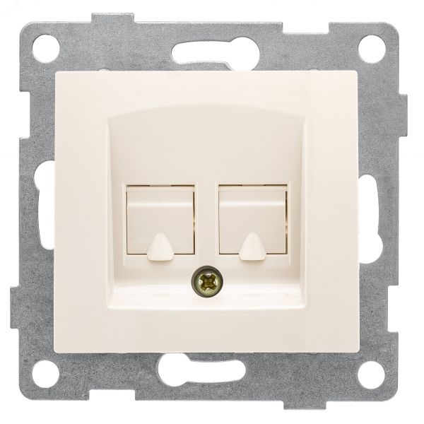 Розетка компьютерная RJ45 Bravo, механизм, двойной, бежевый