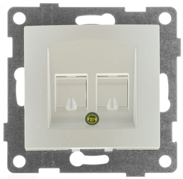 Розетка компьютерная RJ45 Bravo, механизм, двойной, жемчуг