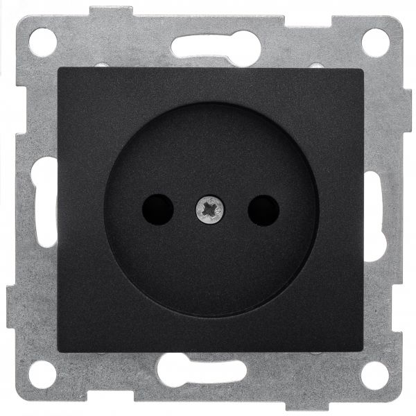 Розетка однопостовая Bravo б/з с з/ш, механизм, 16А, 250В, графит