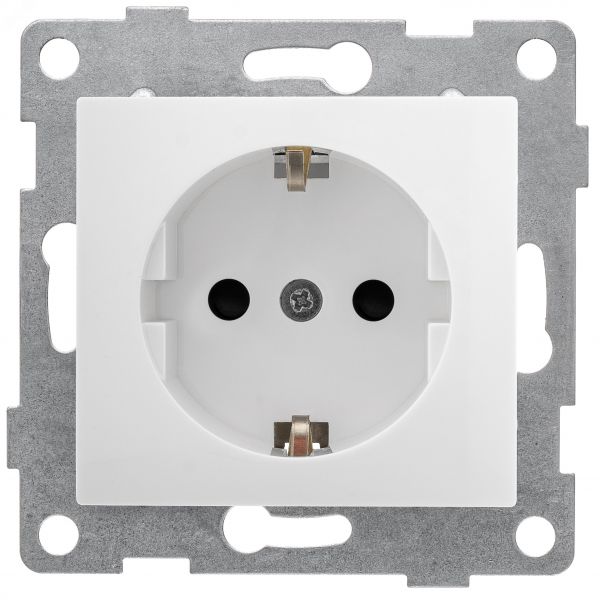 Розетка однопостовая Bravo с/з с з/ш, механизм, 16А, 250В, белый