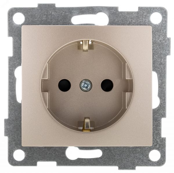 Розетка однопостовая Bravo с/з с з/ш, механизм, 16А, 250В, шампань