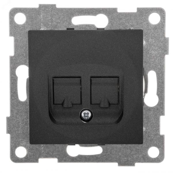 Розетка компьютерная RJ45 Bravo, механизм, двойной, графит