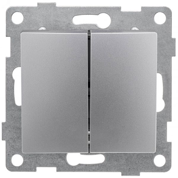 Выключатель двухклавишный Bravo, механизм, 10А, 250В, серебро