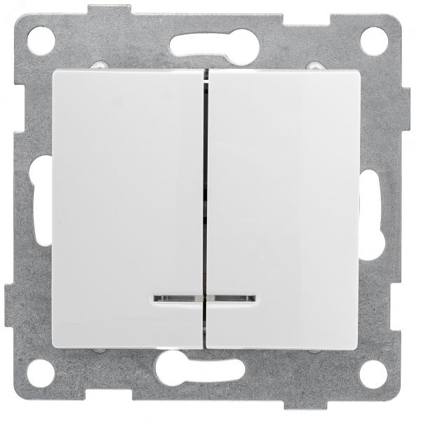 Выключатель двухклавишный Bravo инд, механизм, 10А, 250В, белый