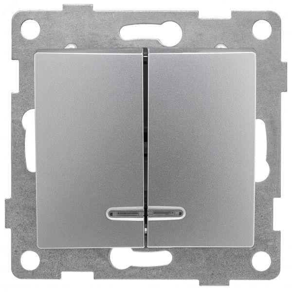 Выключатель двухклавишный Bravo инд, механизм, 10А, 250В, серебро