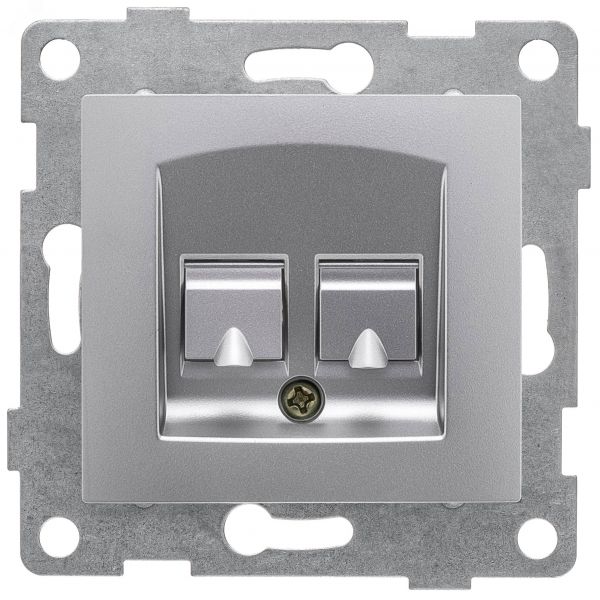 Розетка компьютерная и телефонная RJ45, RJ12 Ugra, механизм, серебро