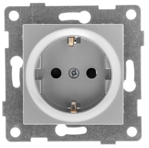 Розетка однопостовая Ugra с/з с з/ш, механизм, 16А, 250В, серебро