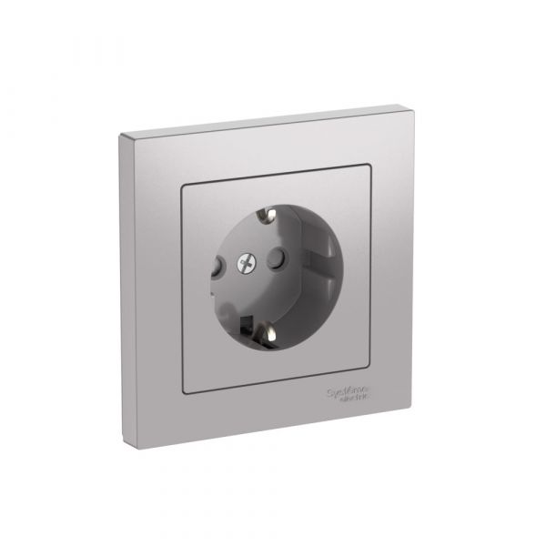 ATLASDESIGN РОЗЕТКА с заземлением со шторками, 16А, в сборе, быстрозажимные клеммы, АЛЮМИНИЙ