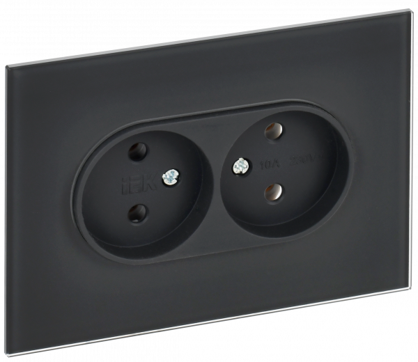 SKANDY Розетка 2-местная без заземления без защитных шторок для плоской вилки 10А SK-R03G стекло графит