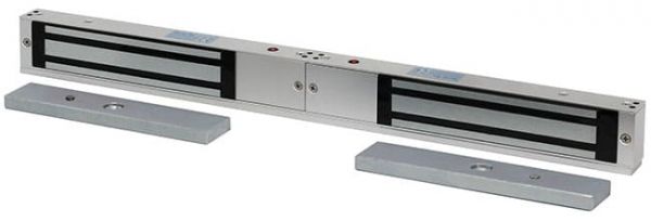 Замок электромагнитный сдвоенный, мониторинг, СИД, внутреннее исполнение, 12 В DC /2х500 мА или 24 ВDC/2х250 мА, усилие 2х350 кг.