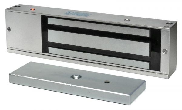 Замок электромагнитный, мониторинг, СИД, внутреннее исполнение, 12 VDC / 500мА или 24VDC / 250мА, усилие 500 кг, размеры 266х73х40 мм