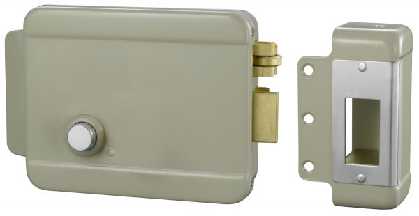 Замок электромеханический накладной, НЗ, универсальный DIN, цилинр снаружи