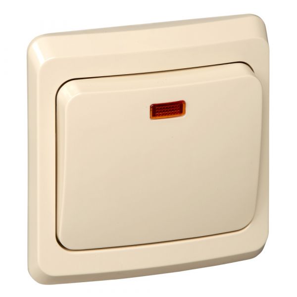 ЭТЮД Переключатель одноклавишный скрытый с индикацией бежевый