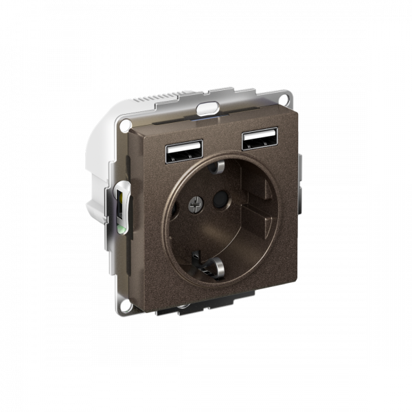 РОЗЕТКА ATLASDESIGN 16А c 2 USB A+A, 5В/2,4А, 2х5В/1,2А, механизм, МОККО