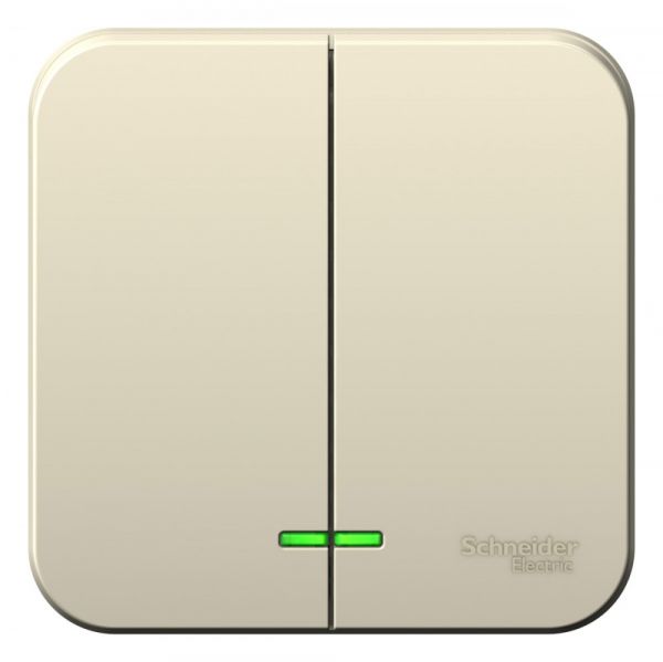 Выключатель наружный двухклавишный BLANCA (cх.5) с подсветкой, изолирующей пластиной, 10А, 250В,    молочный