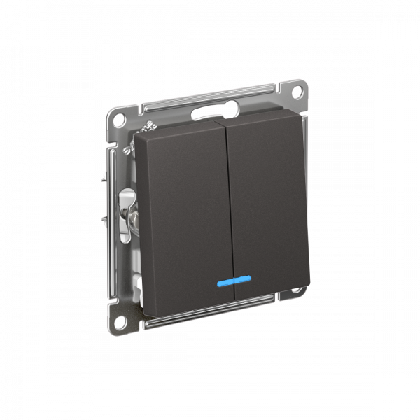 ATLASDESIGN 2-клавишный ВЫКЛЮЧАТЕЛЬ с подсветкой, сх.5а, 10АХ, механизм, БАЗАЛЬТ