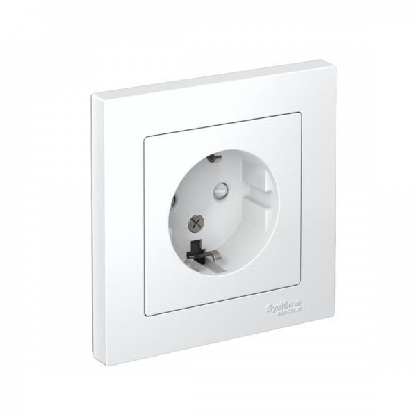 Розетка ATLASDESIGN с заземлением со шторками 16А в сборе белый