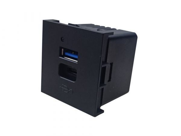 Зарядное устройство 2 х USB тип A/тип C, 20 Вт, 45 х 45 хм, графитовый черный