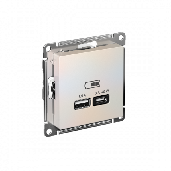 ATLASDESIGN USB РОЗЕТКА A + тип-C 45W высокоскор.заряд. QC,PD, механизм, ЖЕМЧУГ