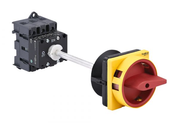 ВЫКЛЮЧАТЕЛЬ-РАЗЪЕДИНИТЕЛЬ 3P 63A С КРАСНОЙ ВЫНОСНОЙ РУКОЯТКОЙ НА ДИН-РЕЙКЕ/ПЛАТЕ