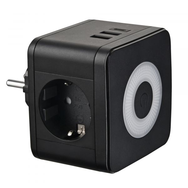 Разветвитель сетевой с выключателем с заземлением 2 гнезда 2USB+1TYPE C 16А 3500Вт Черный ТМ S-GES2-16SBUC BLACK