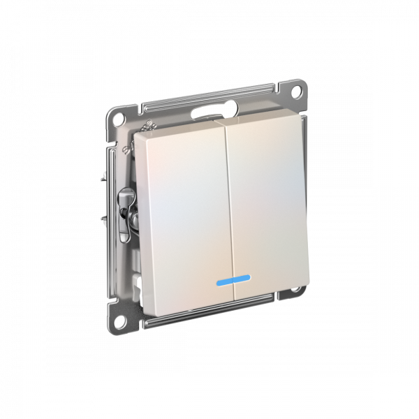 ATLASDESIGN 2-клавишный ВЫКЛЮЧАТЕЛЬ с подсветкой ,сх.5а, 10АХ, быстрозажимные клеммы, ЖЕМЧУГ