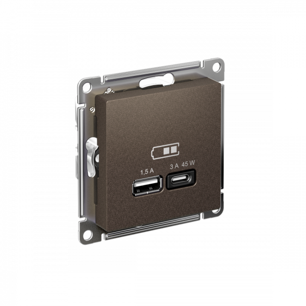 ATLASDESIGN USB РОЗЕТКА A + тип-C 45W высокоскор.заряд. QC, PD, механизм, МОККО