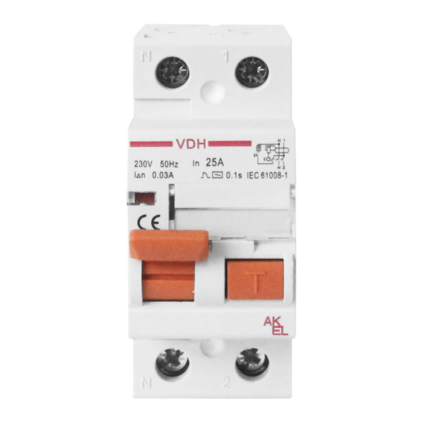 Устройство защитного отключения УЗО-VDH-2P-25A-300мА-Тип AC 2P/25A/AC/230VAC/300мА/10кА