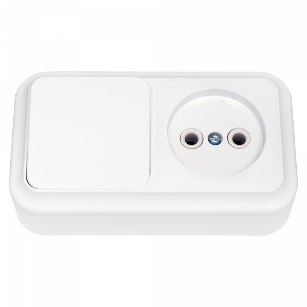 Беларусь Блок наружный: выключатель одноклавишный + розетка без заземления Пралеска