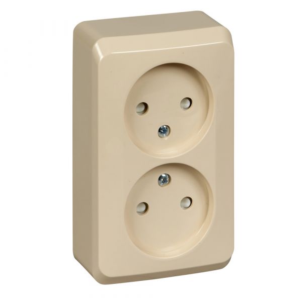 ЭТЮД Розетка двойная наружная без заземления со шторками бежевая