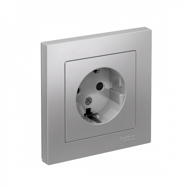 Розетка ATLASDESIGN с заземлением со шторками 16А в сборе алюминий