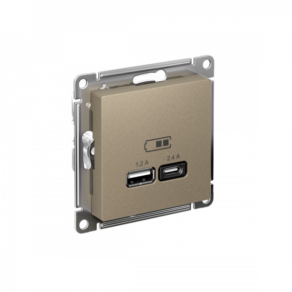 РОЗЕТКА USB ATLASDESIGN A+С, 5В/2,4А, 2х5В/1,2А, механизм, ШАМПАНЬ