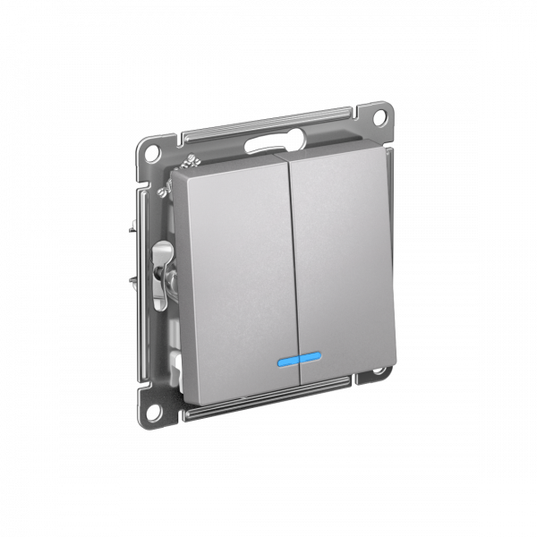 ATLASDESIGN 2-клавишный ВЫКЛЮЧАТЕЛЬ с подсветкой ,сх.5а, 10АХ,мех., быстрозажимные клеммы, АЛЮМИНИЙ