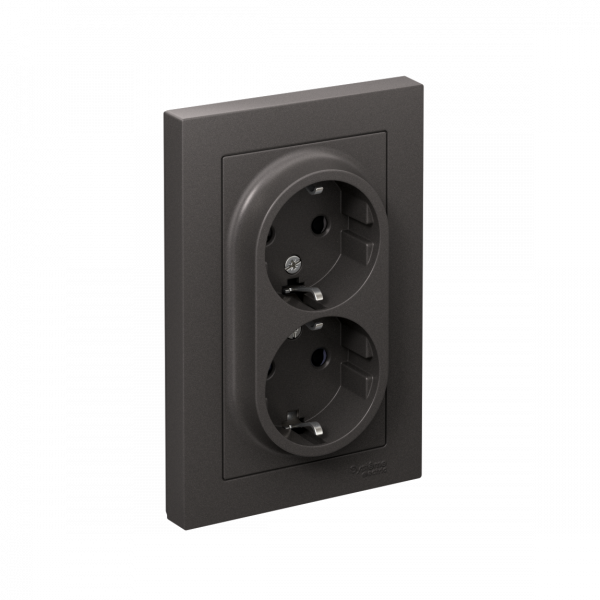 ATLASDESIGN РОЗЕТКА двойная с заземлением со шторками, 16А, в сборе, БАЗАЛЬТ