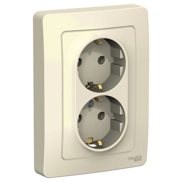 BLANCA скрытой установки розетка двойная с заземлением без шторок, 16А, 250В, молочный