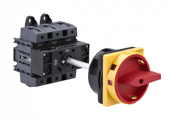 Выключатель-разъединитель 3P 175A С КРАСНОЙ ВЫНОСНОЙ РУКОЯТКОЙ НА ДИН-РЕЙКУ/ПЛАТЕ