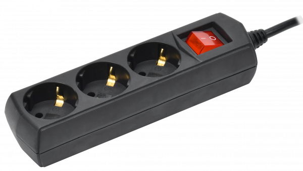 Удлинитель У03В 3 места с заземлением 3м 3х1мм2 10А 250В черный GENERICA