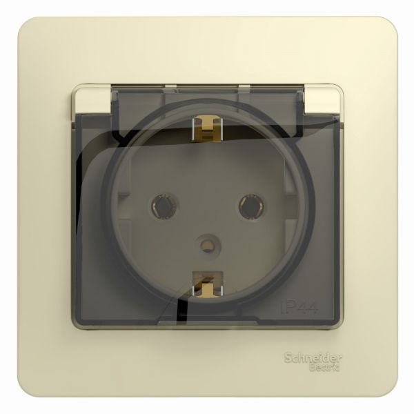 GLOSSA Розетка с заземлением со шторками с крышкой в сборе бежевая IP20
