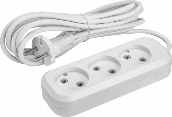 Удлинитель бытовой OPE-S-03-200-X-2x1 без заземления 3 розетки 2м ПВС 2х1 2200Вт