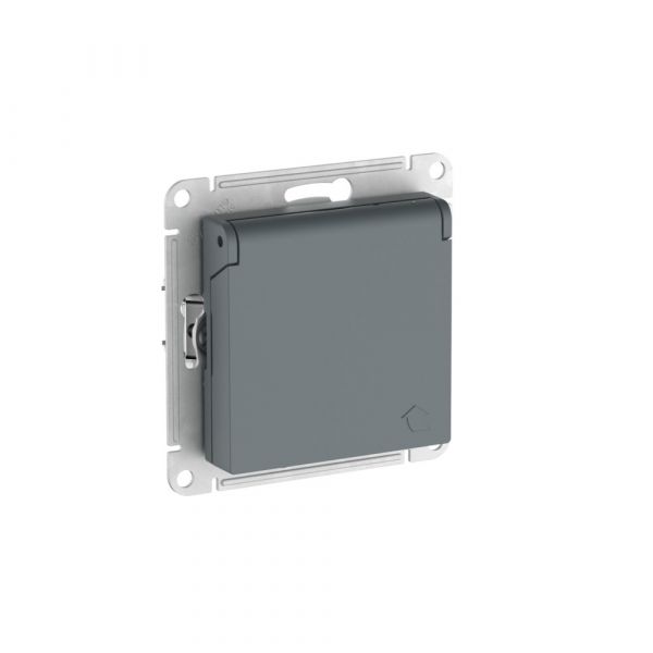 ATLASDESIGN РОЗЕТКА с заземл. со шторк. с крышкой,16А,IP20,мех., быстрозажимные клеммы, ГРИФЕЛЬ