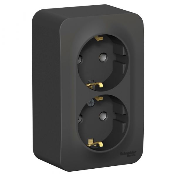 BLANCA  розетка наружная  двойная с заземлением без шторок, 16А, 250В, антрацит