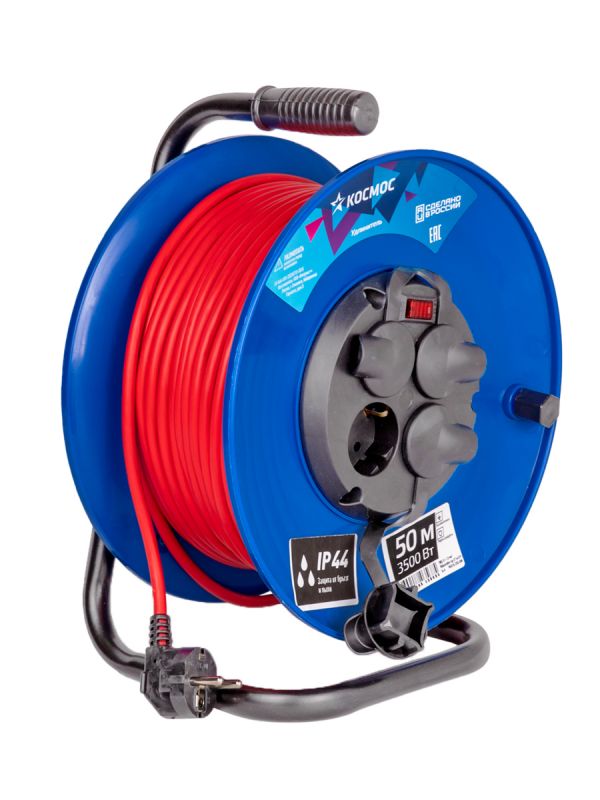 Удлинитель катушка 16А 4 гнезда ПВС 3*1,5 50м IP44 с заземлением